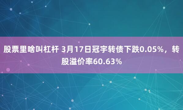 股票里啥叫杠杆 3月17日冠宇转债下跌0.05%，转股溢价率60.63%