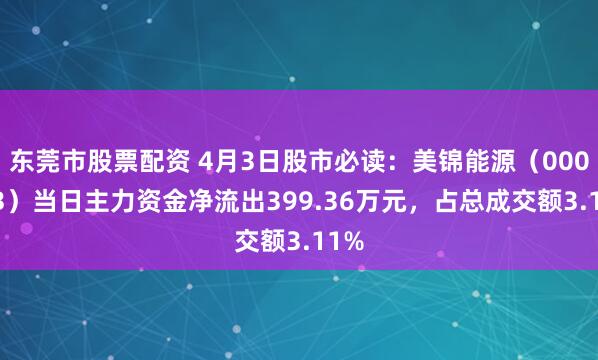 东莞市股票配资 4月3日股市必读：美锦能源（000723）当日主力资金净流出399.36万元，占总成交额3.11%