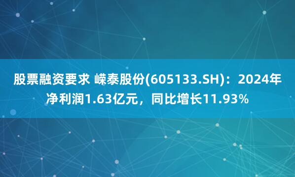 股票融资要求 嵘泰股份(605133.SH)：2024年净利润1.63亿元，同比增长11.93%